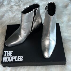 🆕 The Kooples Women's Silver Metallic Leather Ankle Boots Size 36